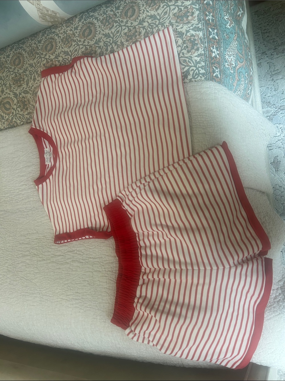 She + Sky Red & White Striped Tank Top and Shorts Set